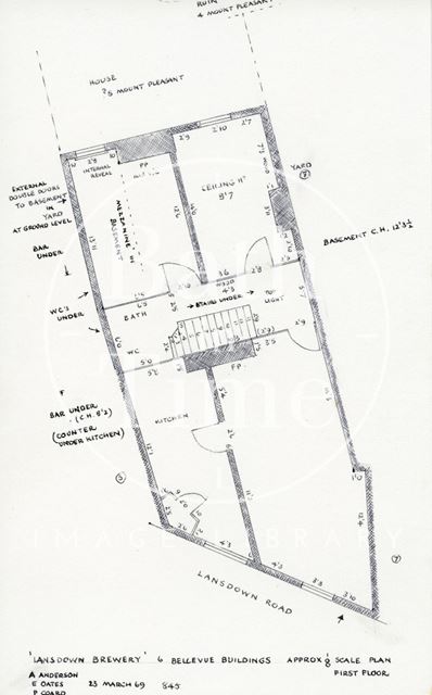 First floor plan, Lansdown Brewery, 6, Belle Vue Place, Lansdown Road, Bath 1969