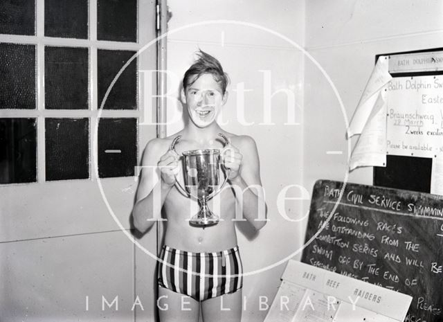 Bath Dolphin swimming club cup winner Ian Gray c.1969