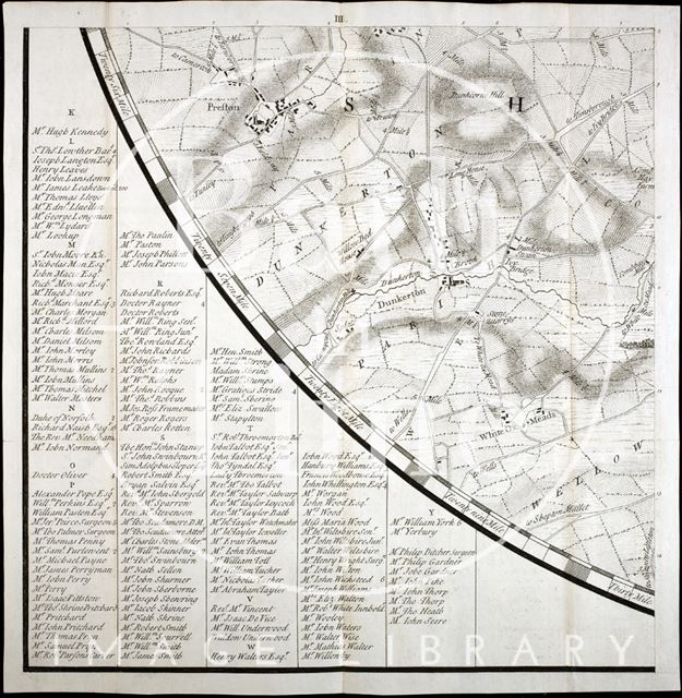 Thos. Thorpe Map of 5 miles round Bath. Dunkerton, Wellow, Priston, Combe Hay 1742