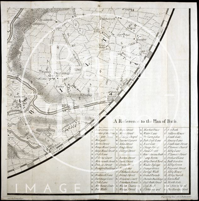 Thos. Thorpe Map of 5 miles round Bath. Conkwell, Winsley, Freshford, Iford, Westwood, Belcombe Brook 1742