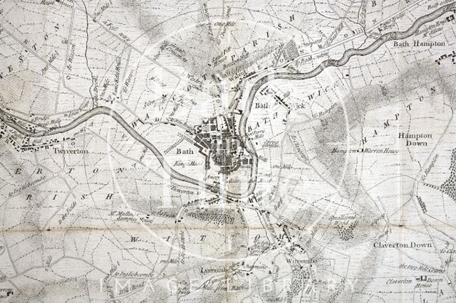 Thos. Thorpe Map of 5 miles round Bath 1742 - detail