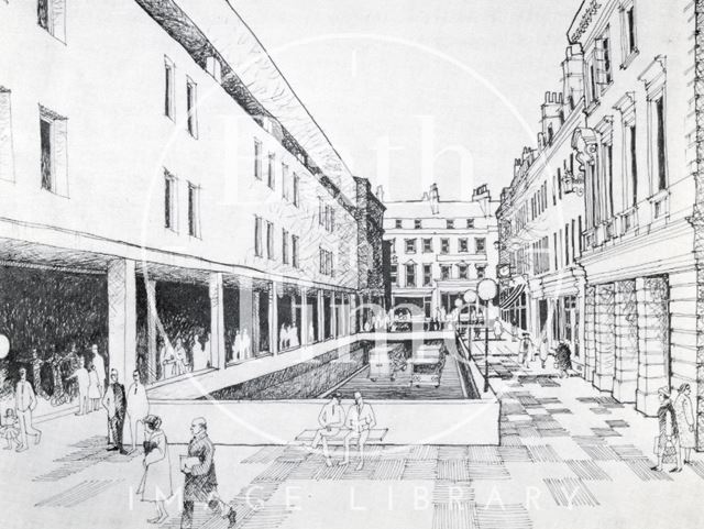 Artist's impression of proposed tunnel taking traffic under New Bond Street to Monmouth Place, Bath 1965