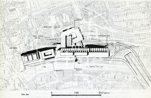 First stage, roads and redevelopment, Walcot Street, Bath 1965