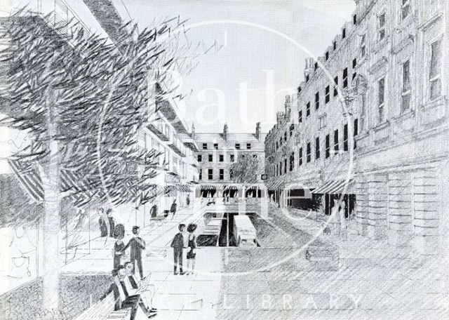 Artist's impression of proposed tunnel taking traffic under New Bond Street to Monmouth Place, Bath 1965