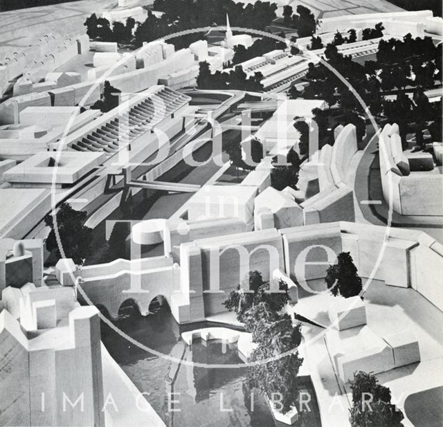 View over Pulteney Bridge of the southwest and southeast quadrants, Bath 1966