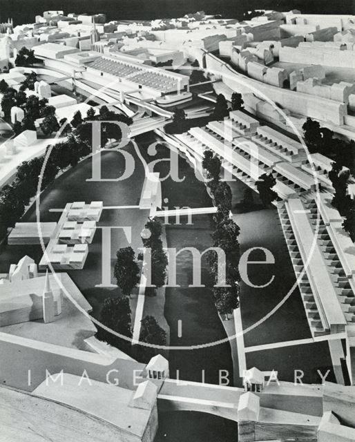 View over Cleveland Bridge of the northeast and northwest quadrants, Bath 1966