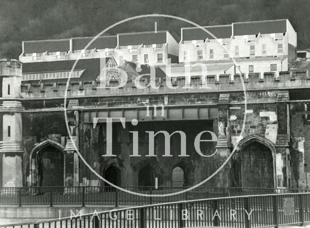 Railway viaduct and new houses in Calton Road, Bath 1972