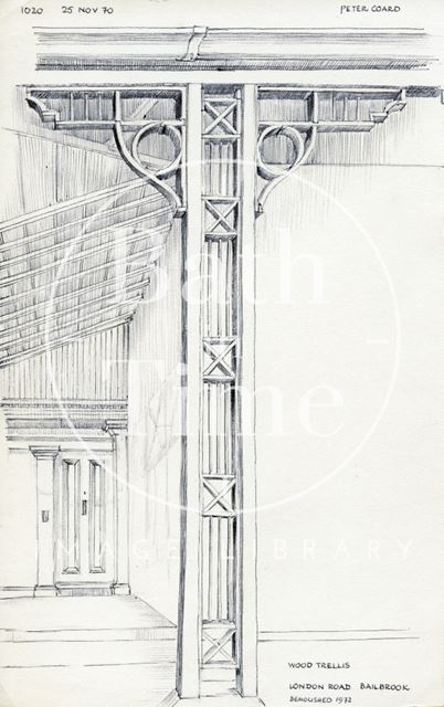 Wooden porch trellis, Southbrook, 19, London Road West, Lower Swainswick 1970