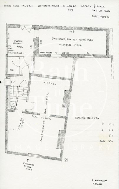 First floor plan, Long Acre Tavern, 4, Long Acre, London Road, Walcot, Bath 1969