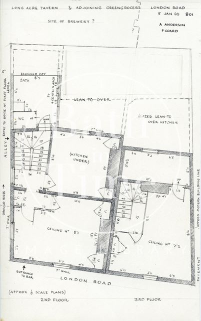 Second and third floor plan, Long Acre Tavern, 4 & 5, Long Acre, London Road, Walcot, Bath 1969