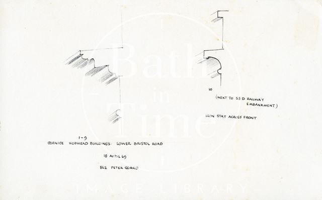 Cornice profiles, 1 to 9, Hopmead Buildings, off Lower Bristol Road, East Twerton, Bath 1969