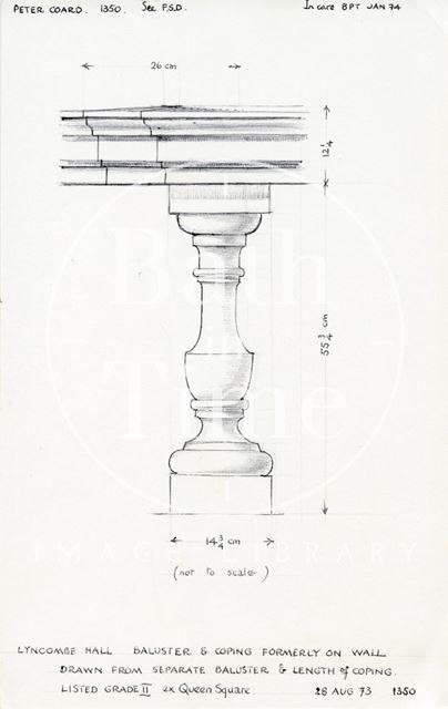 Baluster and coping formerly on the wall, Lyncombe Hall, Lyncombe Vale Road, Bath 1973