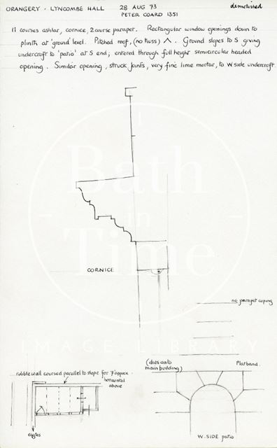 Orangery details, Lyncombe Hall, Lyncombe Vale Road, Bath 1973