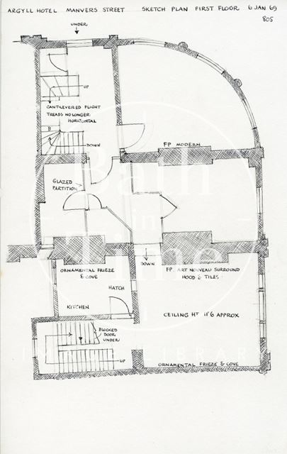 First floor plan, Argyll Hotel, 13, Manvers Street, Bath 1969