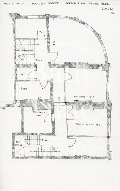 Second floor plan, Argyll Hotel, 13, Manvers Street, Bath 1969