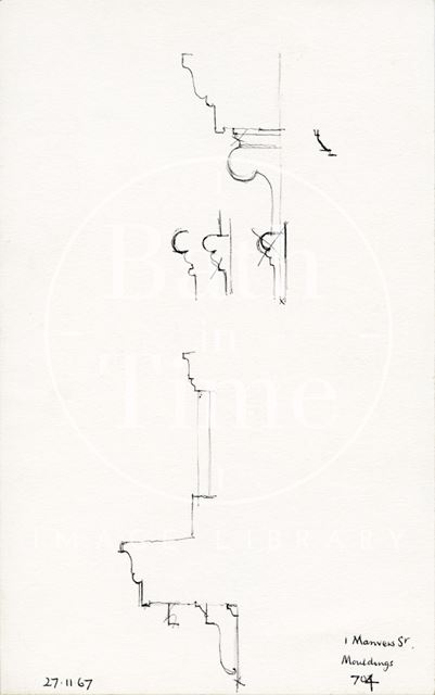 Moulding profiles, 1, Manvers Street, Bath 1967