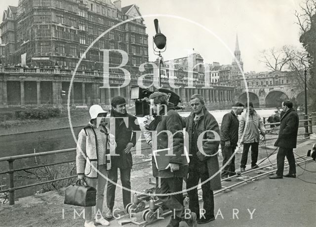 Filming in front of the Empire Hotel beside the river, Bath 1965