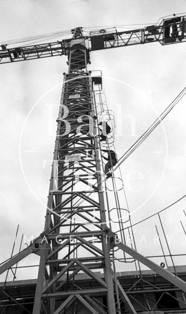 Lord Snowdon and Adam Fergusson climb up the tower crane at the site of the Beaufort (Hilton) Hotel, Bath 1972