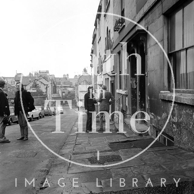 Robert Henshaw from the Bath Preservation Trust shows Lord Snowdon the Ballance Street area, Bath 1972