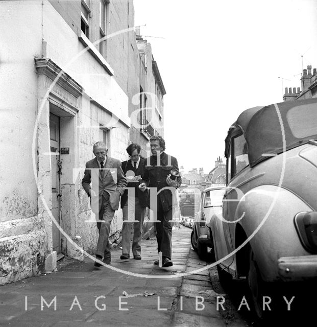 Lord Snowdon, Adam Fergusson and Robert Henshaw of the Bath Preservation Trust 1972