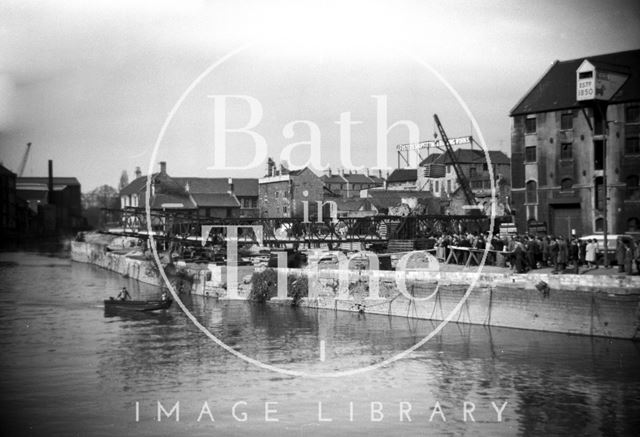 Temporary bridge over the Avon, with Broad Quay in the background, Bath c.1964