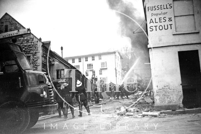 Fire fighting in Bath, up Middle Dover Street and into Upper Dover Street, Bath c.1964