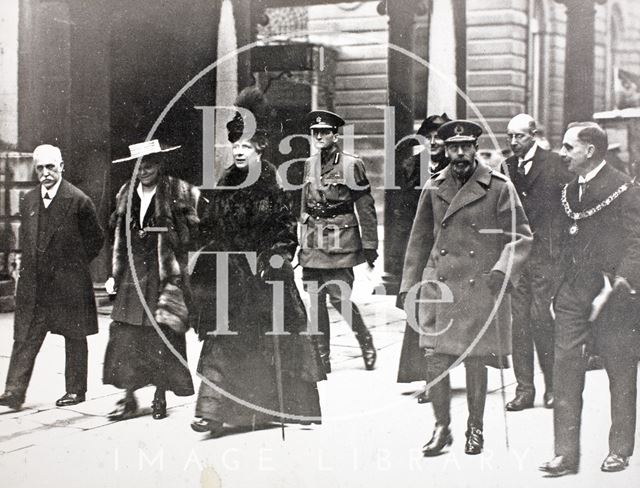 King George V and Queen Mary walk to the Pump Room, Bath 1917