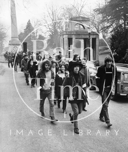 The 1969 Bath Blues Festival, crowds walking through Royal Victoria Park