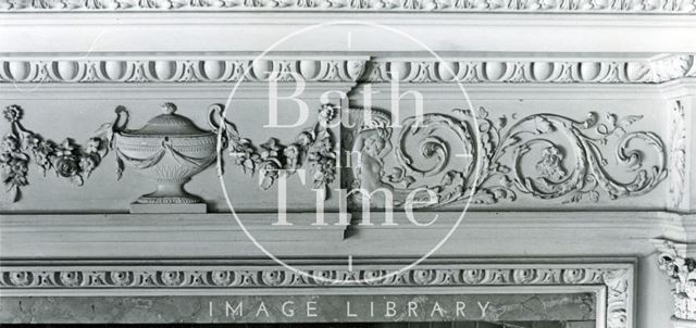 Detail of wood carvings in the salon, Wood House, Twerton, Bath c.1964