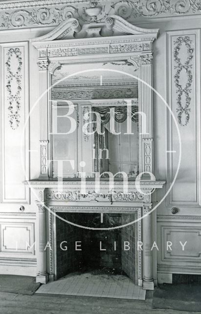 Fireplace and mirror in the salon of Wood House, Twerton, Bath c.1964