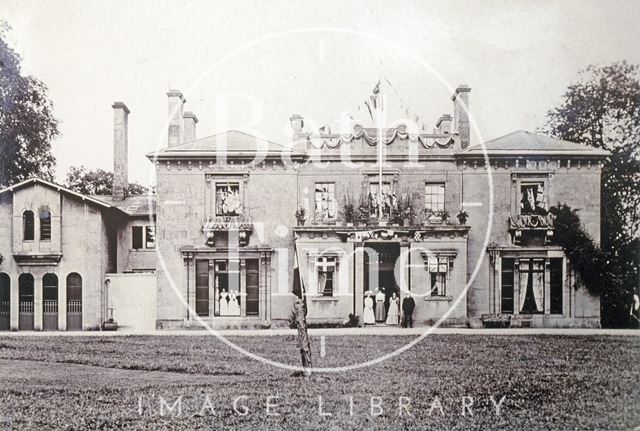 The Carr Family and staff at Wood House, Twerton, Bath decorated for a major celebration c.1900