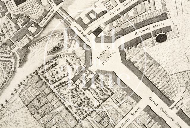 Harcourt Masters map of Bath, showing Spring Gardens, Bath 1808 - detail