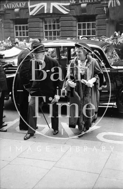 Winston Churchill arriving at the Guildhall, Bath 1950