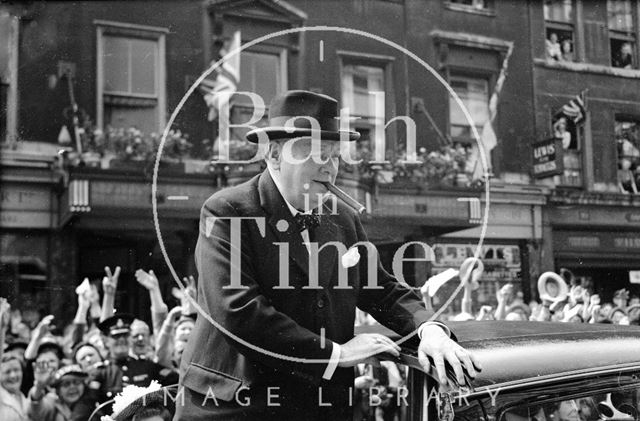 Winston Churchill outside the Guildhall, Bath 1950