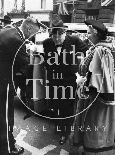 Winston Churchill arriving at the Guildhall, Bath 1950
