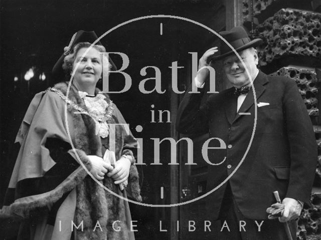 Winston Churchill outside the Guildhall, Bath 1950