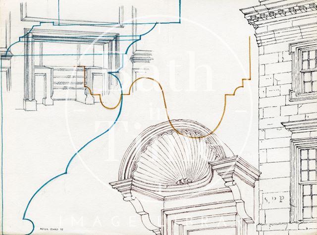 A coloured montage of drawings, created by Peter Coard, Bath c.1970?