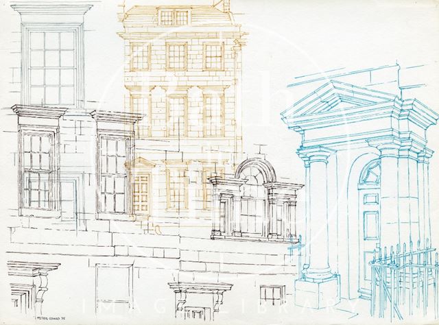 A coloured montage of drawings, created by Peter Coard, Bath c.1970?