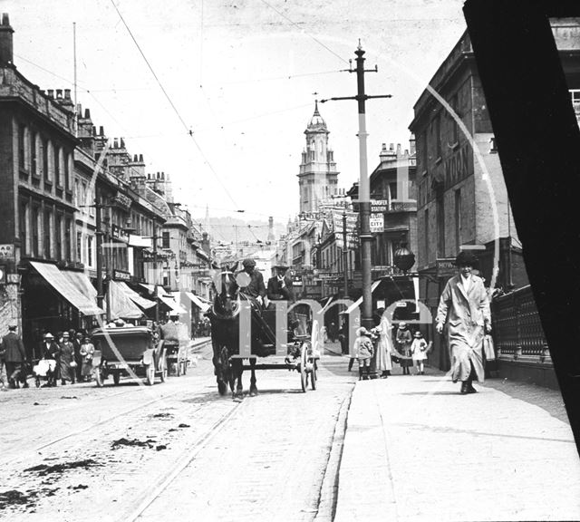 Looking up Southgate Street from the Old Bridge, Bath c.1900