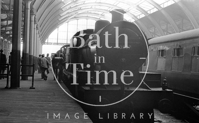 Enthusiasts gather at Green Park Station for possibly one of the last outings of the Somerset and Dorset Joint Railway, Bath c.1965