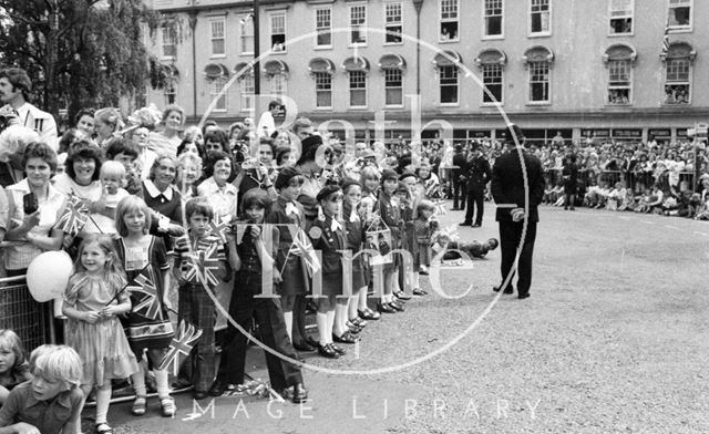 The crowd waits for the Queen, Orange Grove, Bath 1977