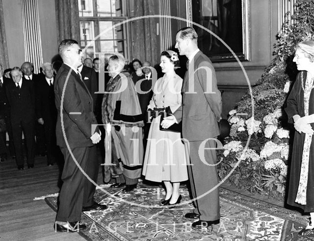 The Queen and Prince Philip inside the Guildhall, Bath 1956