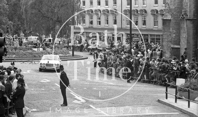 The Queen's official car passes through Orange Grove, Bath 1973