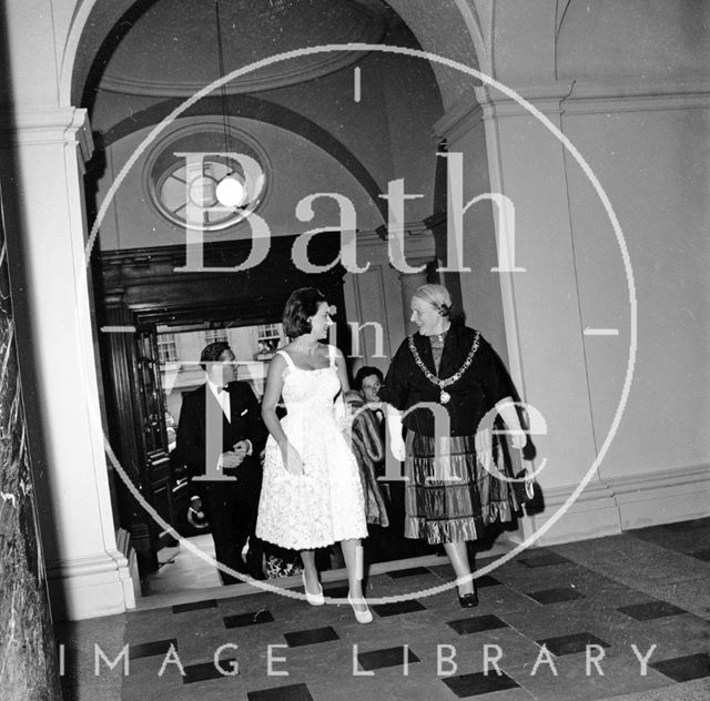 Princess Margaret and Lord Snowdon entering the Guildhall, Bath accompanied by Mayor Mrs. Guielma Maw 1962