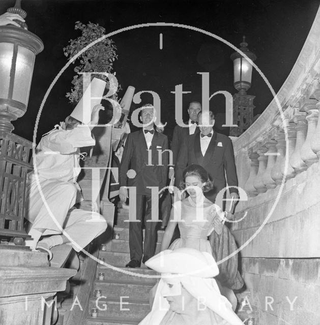 Princess Margaret, Lord Snowdon and Ted Leather descent the steps into Parade Gardens, Bath 1962