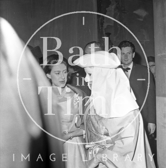 Princess Margaret meets a performer in Parade Gardens, Bath Festival 1962