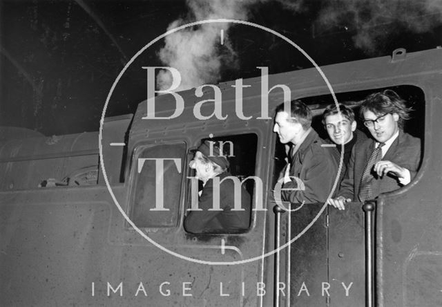 Driver Arthur Cannings takes the last shunter out with his three passengers 1961