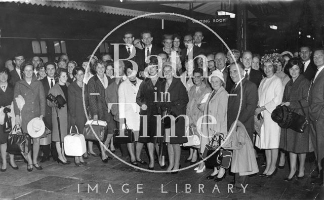 A party from the Ministry of Defence (navy department) leaving Bath Spa Station 1966