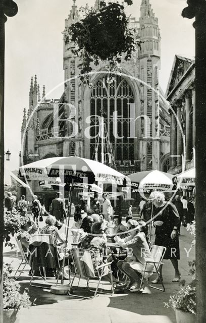 Coffee al fresco in front of Bath Abbey 1966