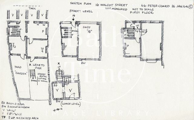 Floor plans, 16, Walcot Street, Bath 1964